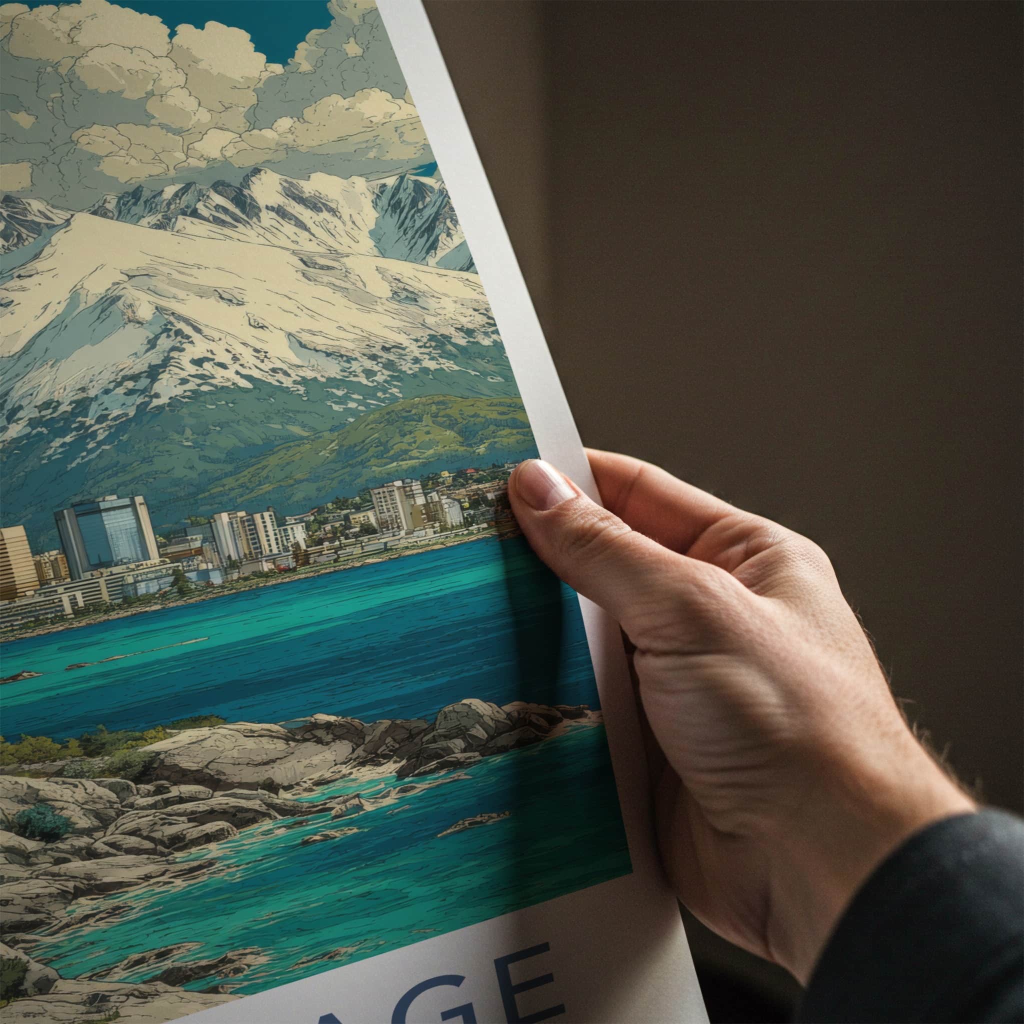 Anchorage Poster - Alaska Travel Art - Urban Mountain Coastline Home Decor