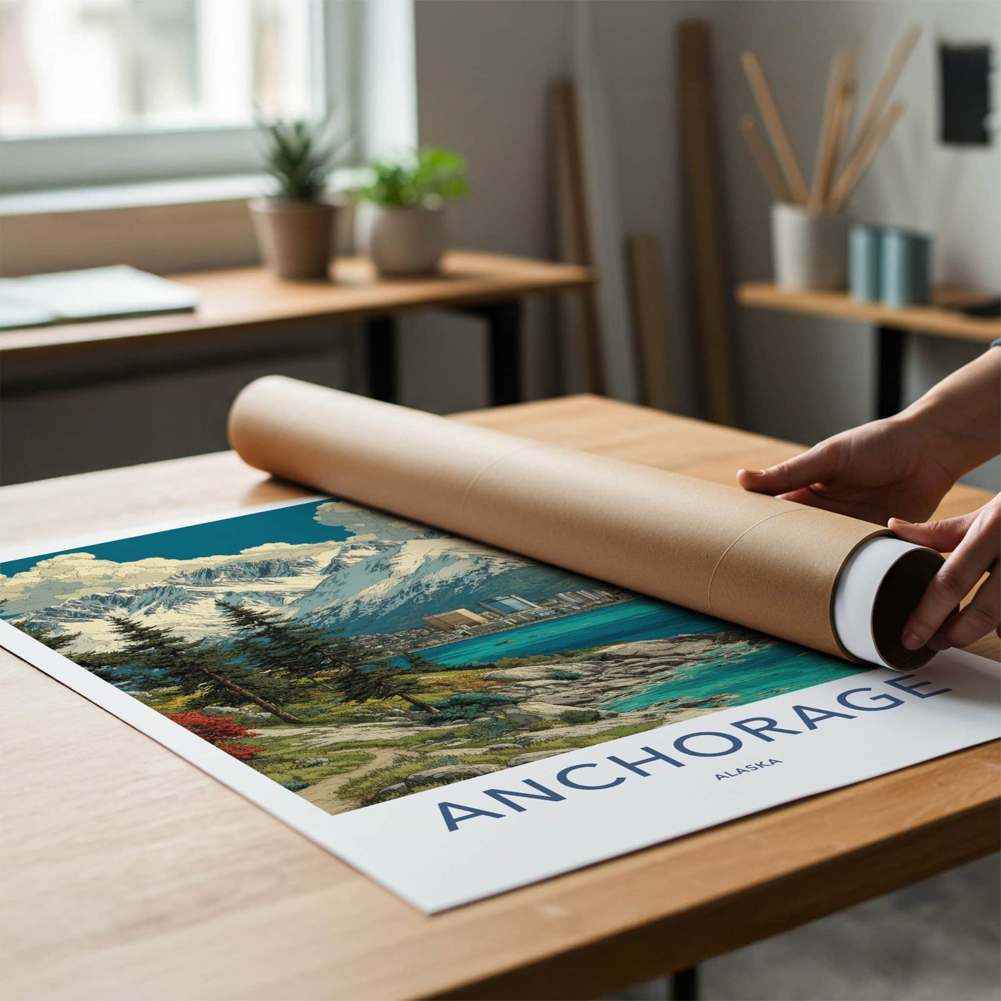 Anchorage Poster - Alaska Travel Art - Urban Mountain Coastline Home Decor