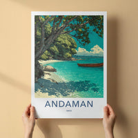 Andaman Poster - India Travel Illustration - Turquoise Waters Boat Home Decor