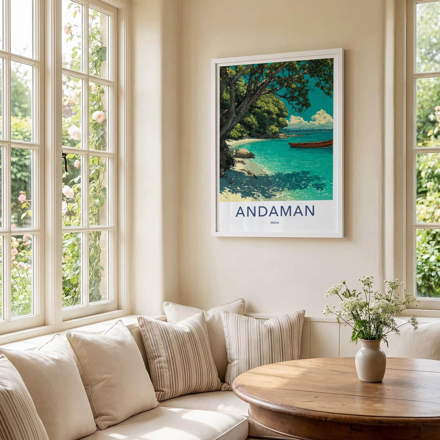 Andaman Poster - India Travel Illustration - Turquoise Waters Boat Home Decor