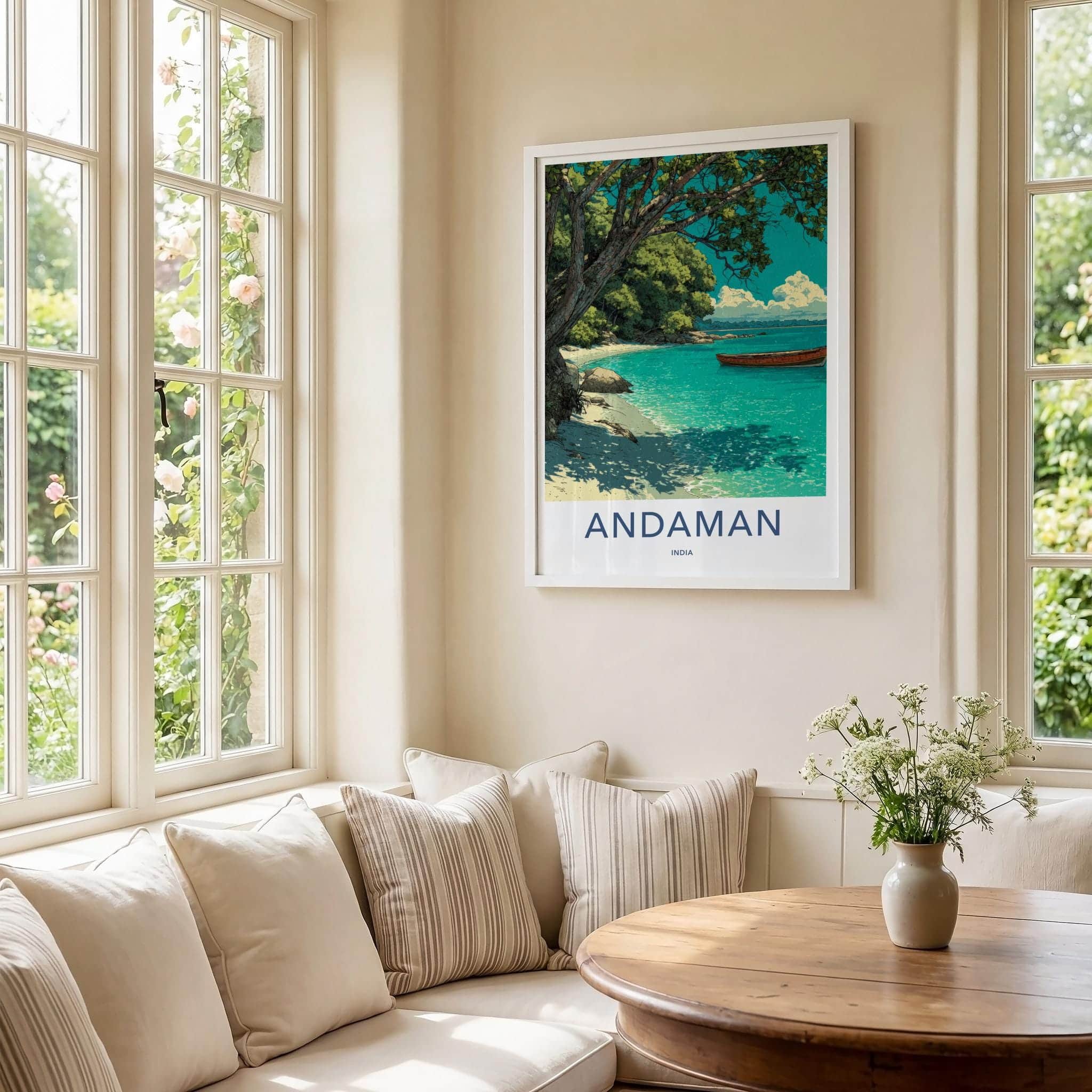 Andaman Poster - India Travel Illustration - Turquoise Waters Boat Home Decor
