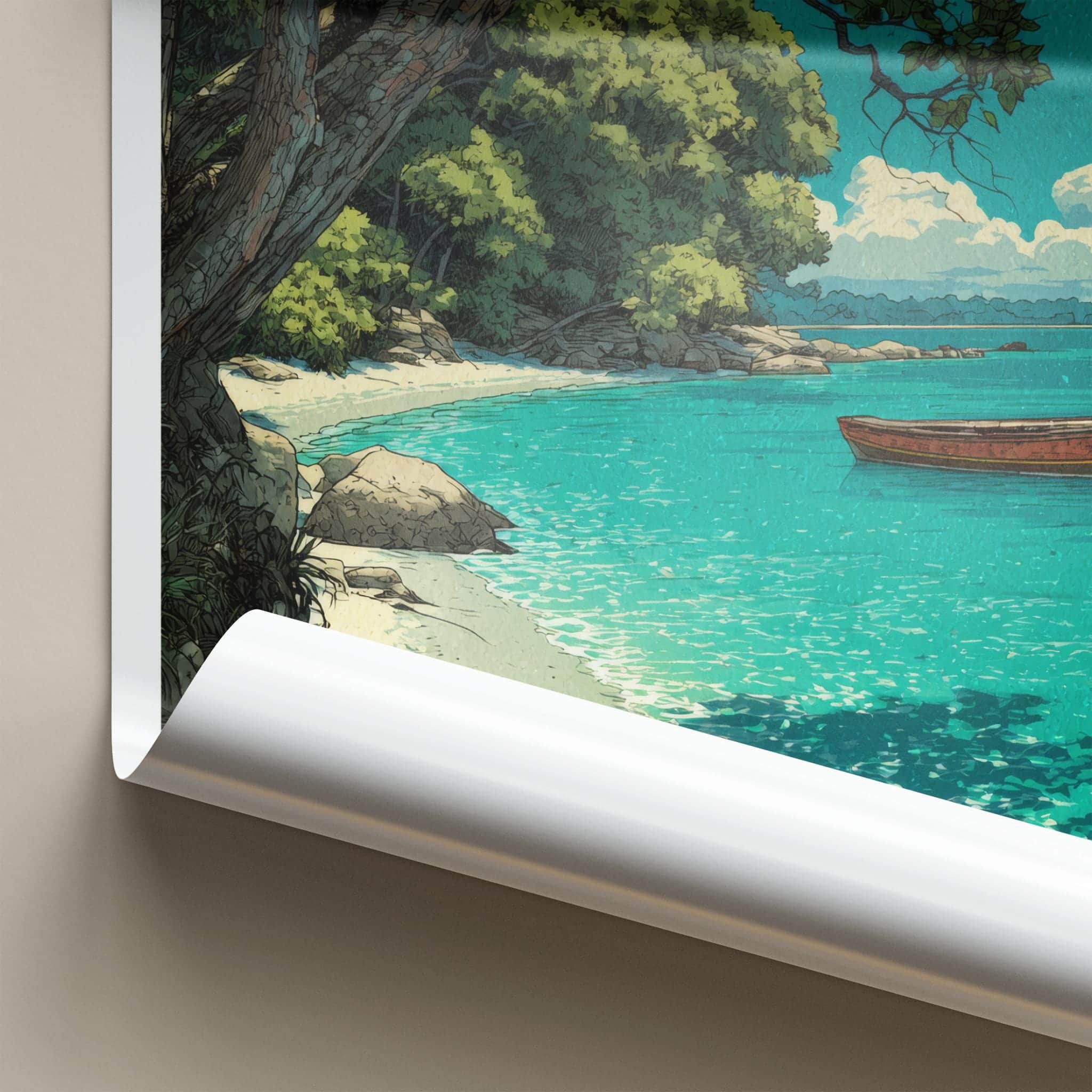 Andaman Poster - India Travel Illustration - Turquoise Waters Boat Home Decor