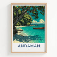 Andaman Poster - India Travel Illustration - Turquoise Waters Boat Home Decor