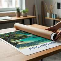 Andaman Poster - India Travel Illustration - Turquoise Waters Boat Home Decor