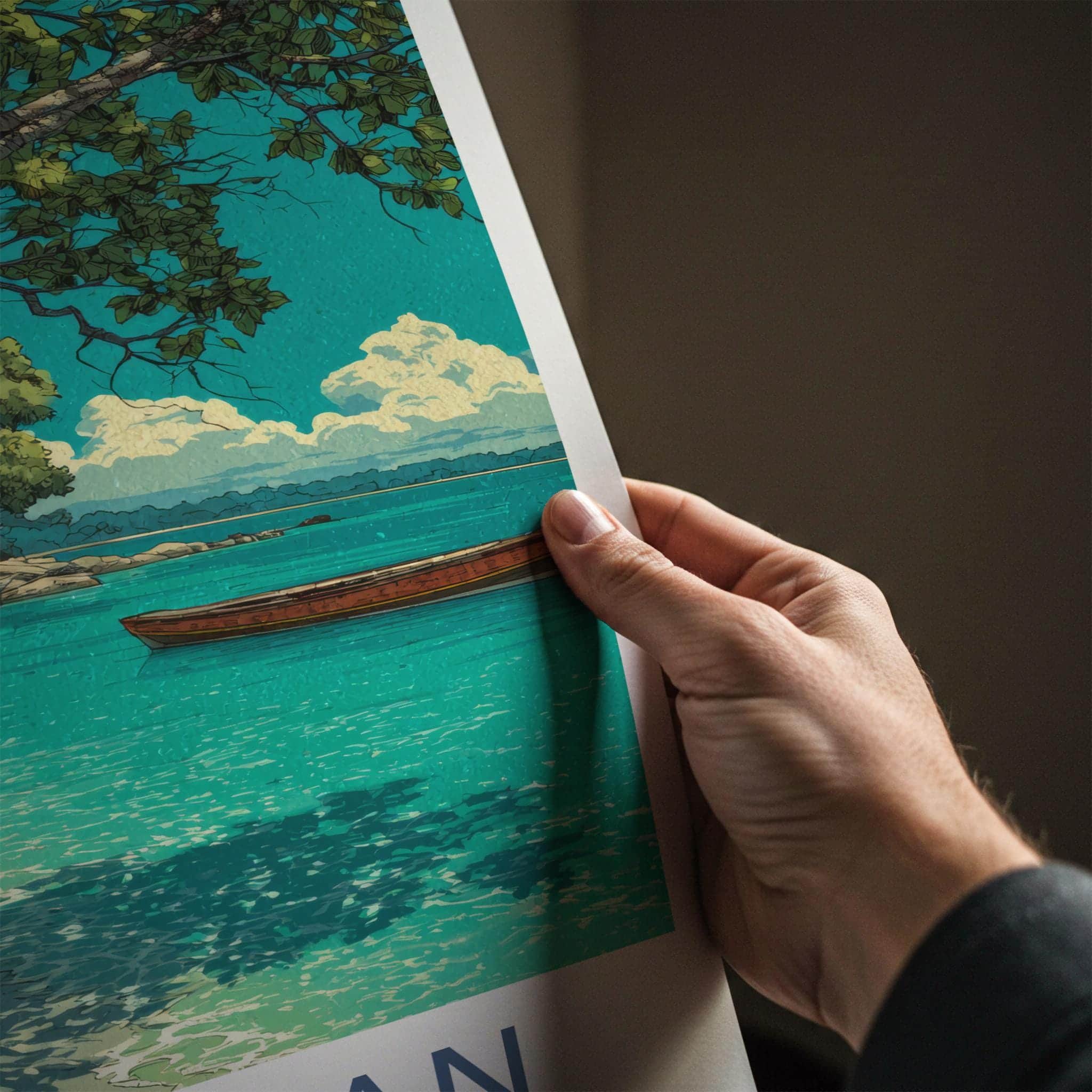 Andaman Poster - India Travel Illustration - Turquoise Waters Boat Home Decor