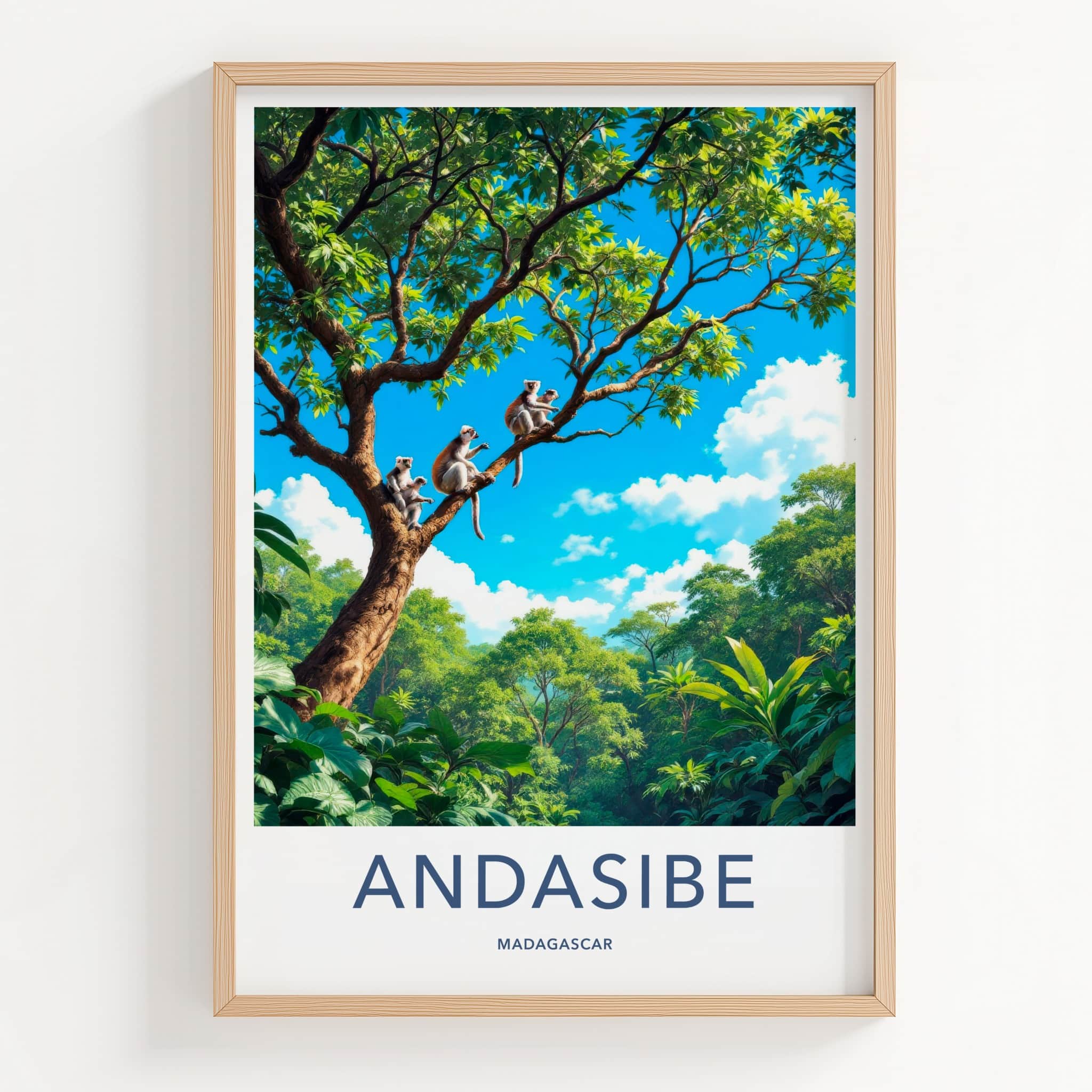 Andasibe Poster - Madagascar Travel Art - Monkeys Tropical Canopy Wall Decor