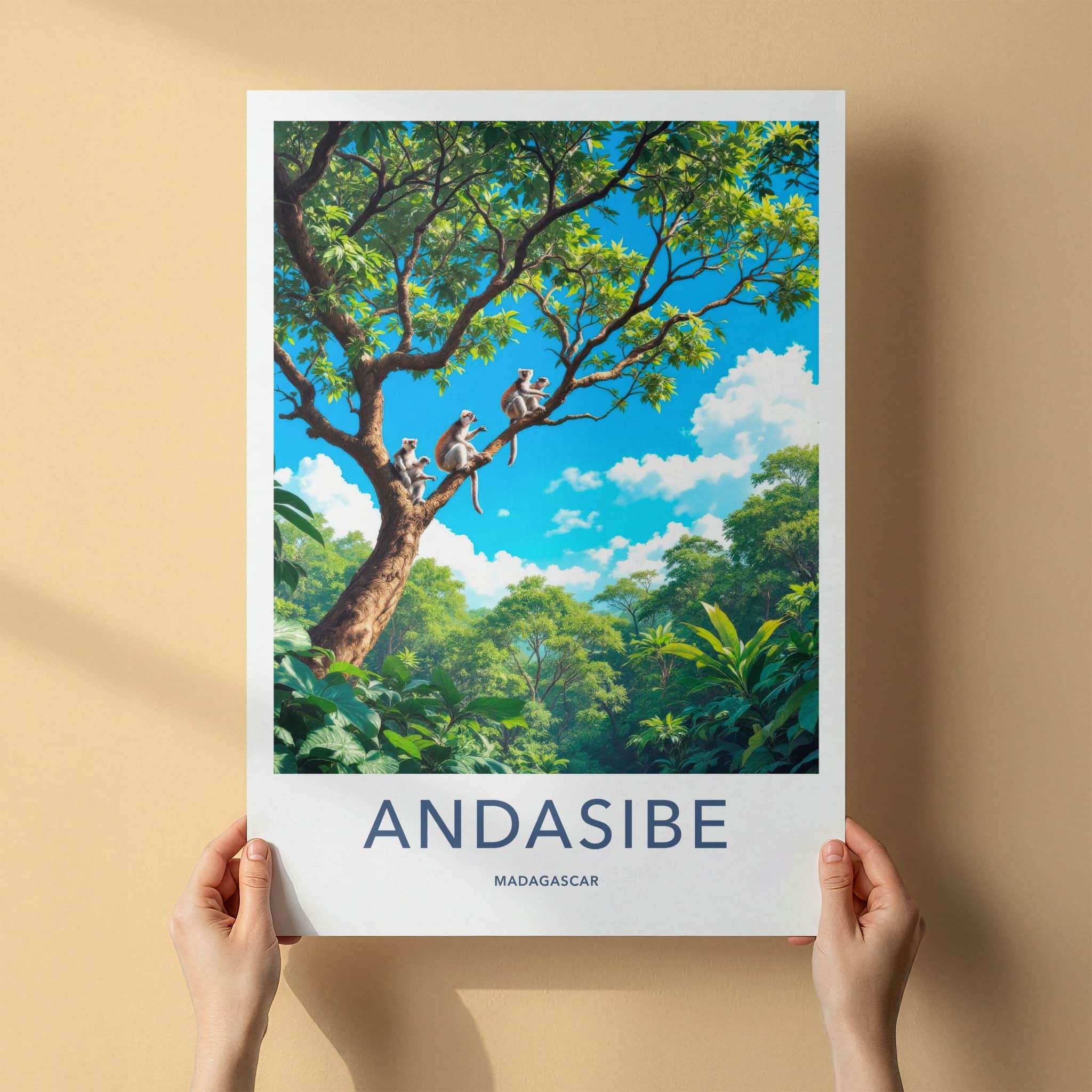 Andasibe Poster - Madagascar Travel Art - Monkeys Tropical Canopy Wall Decor