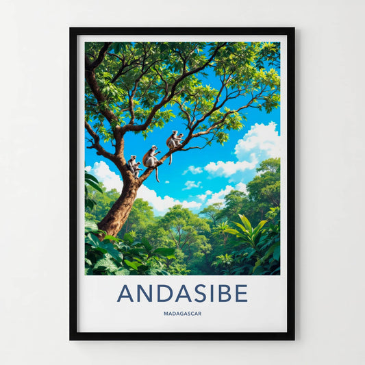 Andasibe Poster - Madagascar Travel Art - Monkeys Tropical Canopy Wall Decor