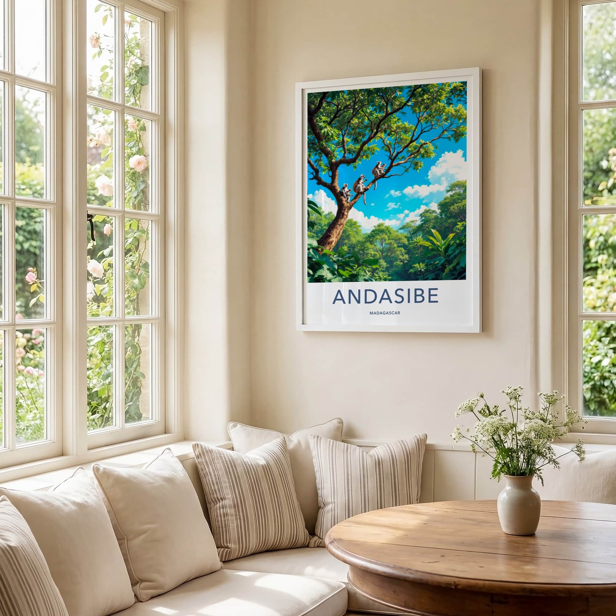 Andasibe Poster - Madagascar Travel Art - Monkeys Tropical Canopy Wall Decor