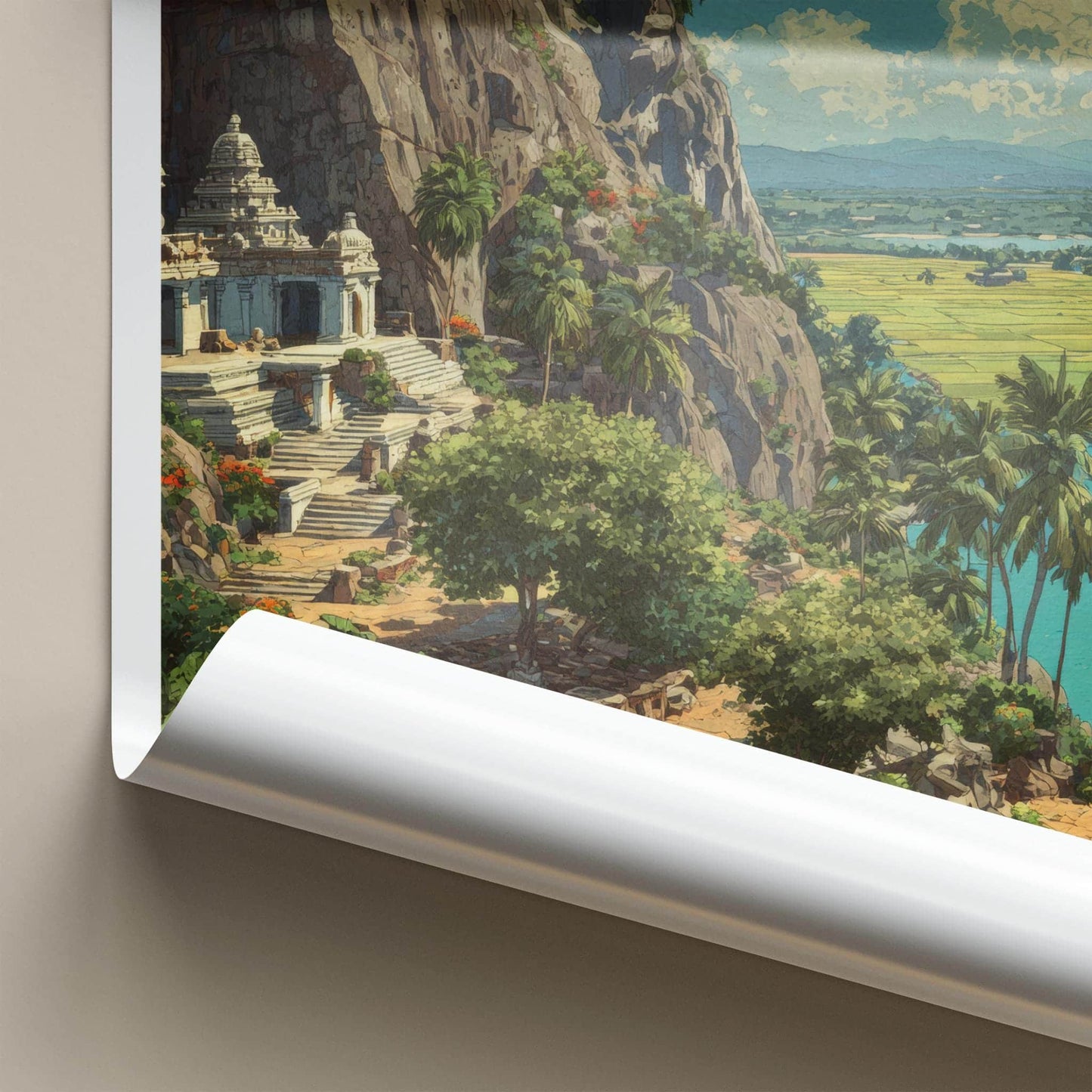 Andhra Pradesh Poster - India Travel Art - Cliffside Temple View Home Decor