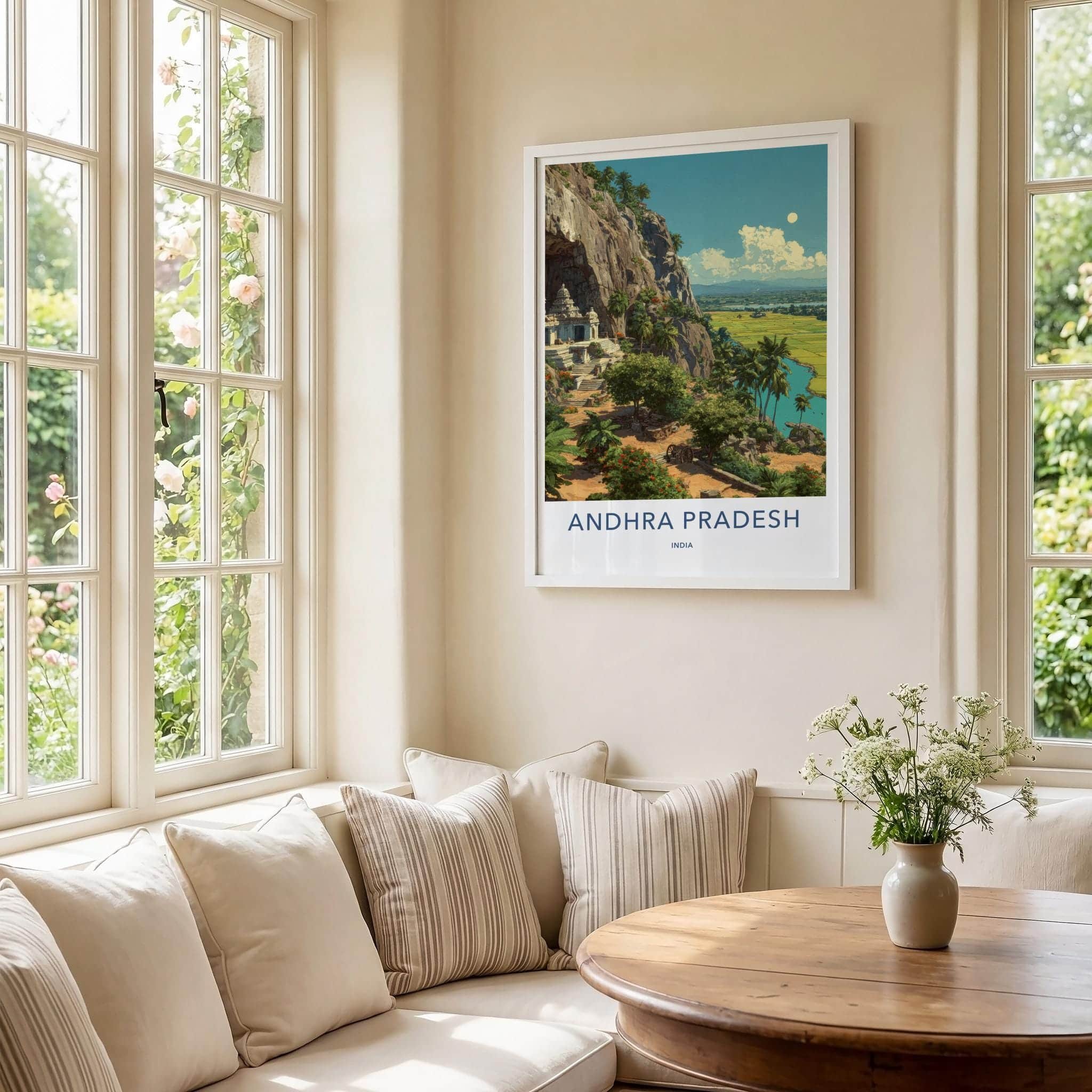 Andhra Pradesh Poster - India Travel Art - Cliffside Temple View Home Decor