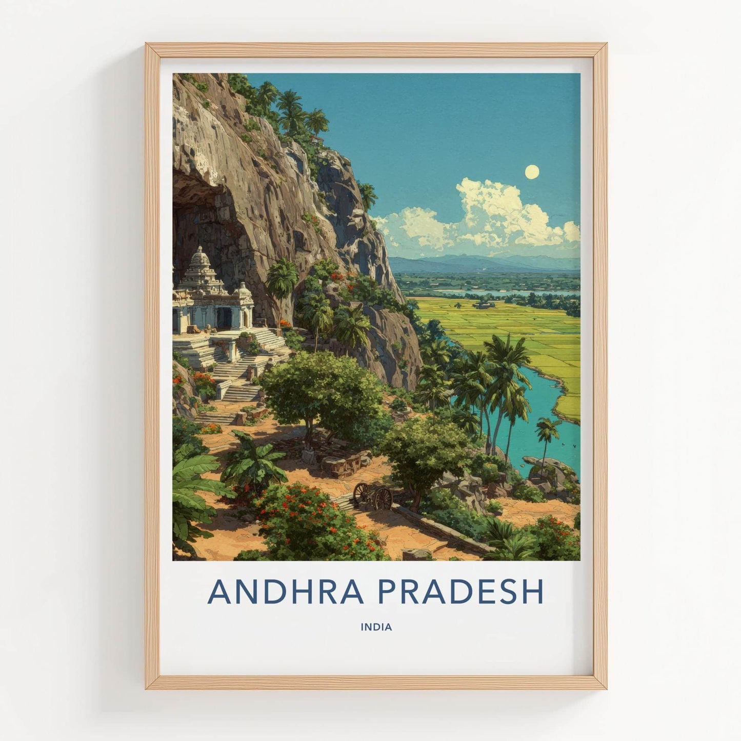 Andhra Pradesh Poster - India Travel Art - Cliffside Temple View Home Decor