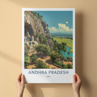 Andhra Pradesh Poster - India Travel Art - Cliffside Temple View Home Decor