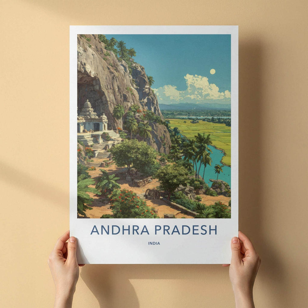 Andhra Pradesh Poster - India Travel Art - Cliffside Temple View Home Decor