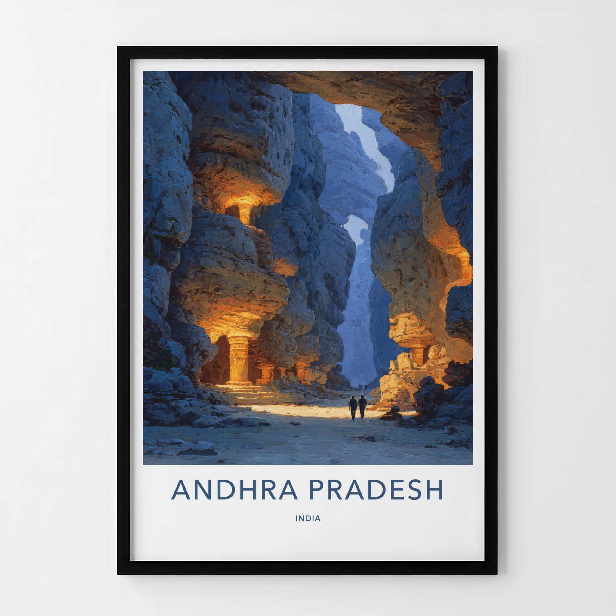 Andhra Pradesh Poster - India Travel Illustration - Ancient canyon gateway Wall Decor