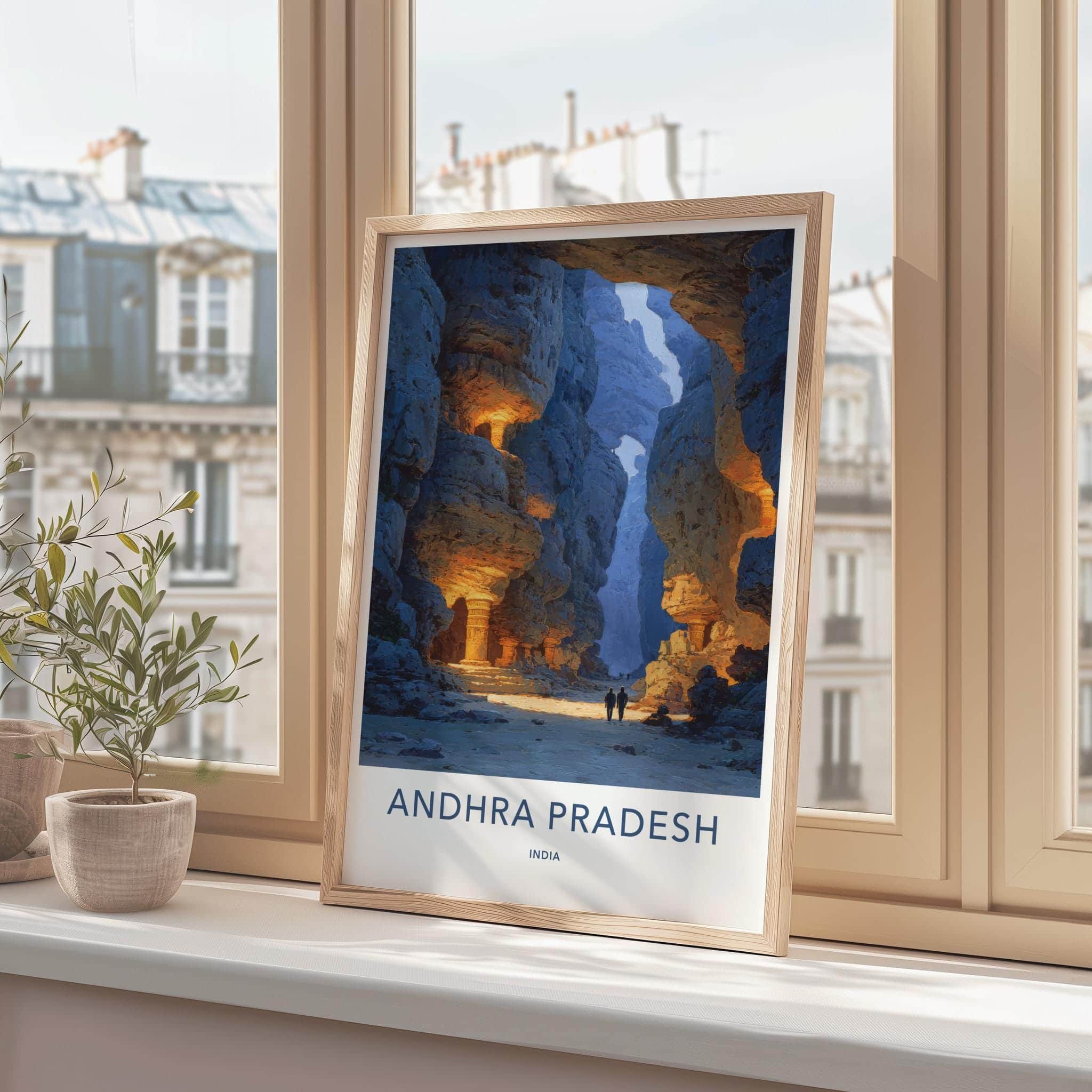 Andhra Pradesh Poster - India Travel Illustration - Ancient canyon gateway Wall Decor