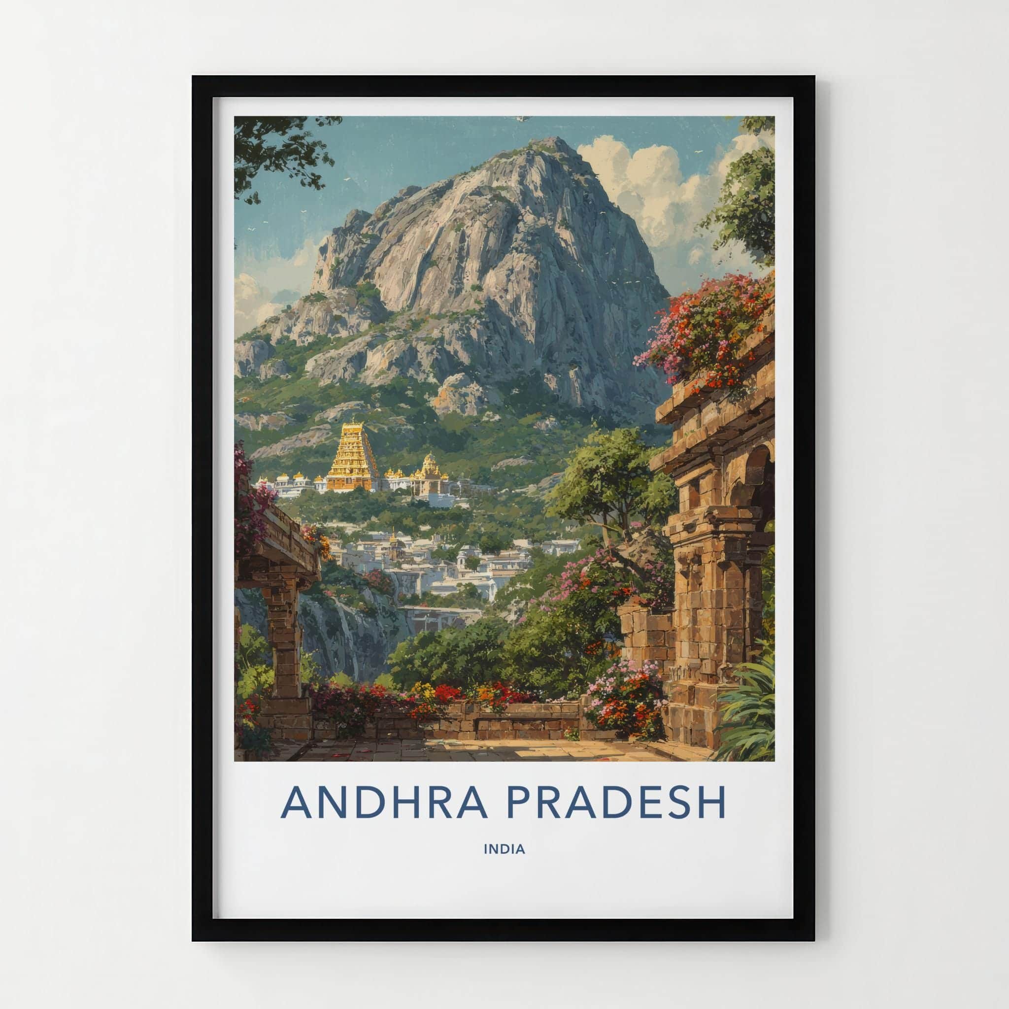 Andhra Pradesh Poster - India Travel Illustration - Golden Temple Vista Home Decor