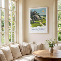 Andhra Pradesh Poster - India Travel Illustration - Riverside Temple Home Decor