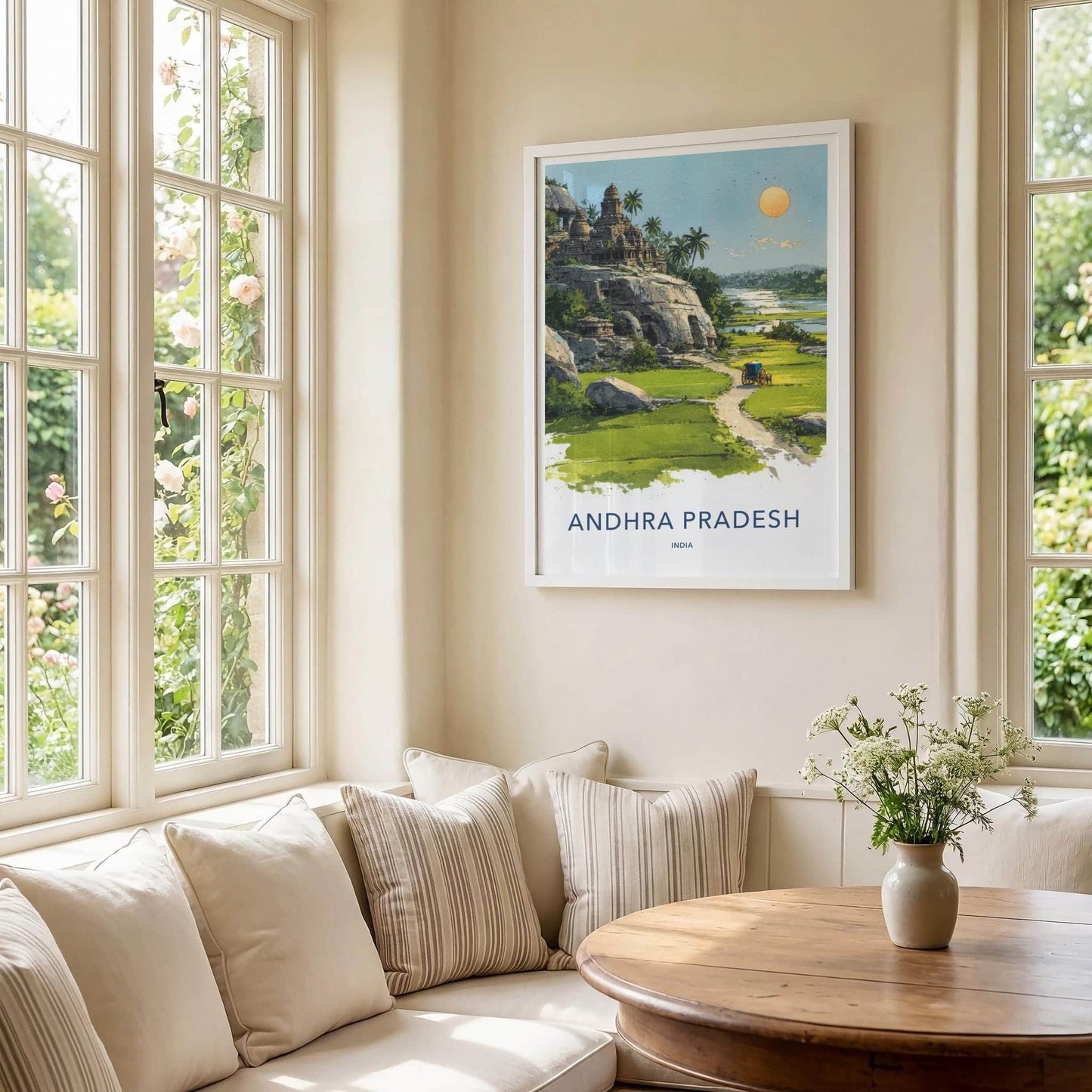 Andhra Pradesh Poster - India Travel Illustration - Riverside Temple Home Decor