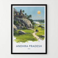 Andhra Pradesh Poster - India Travel Illustration - Riverside Temple Home Decor