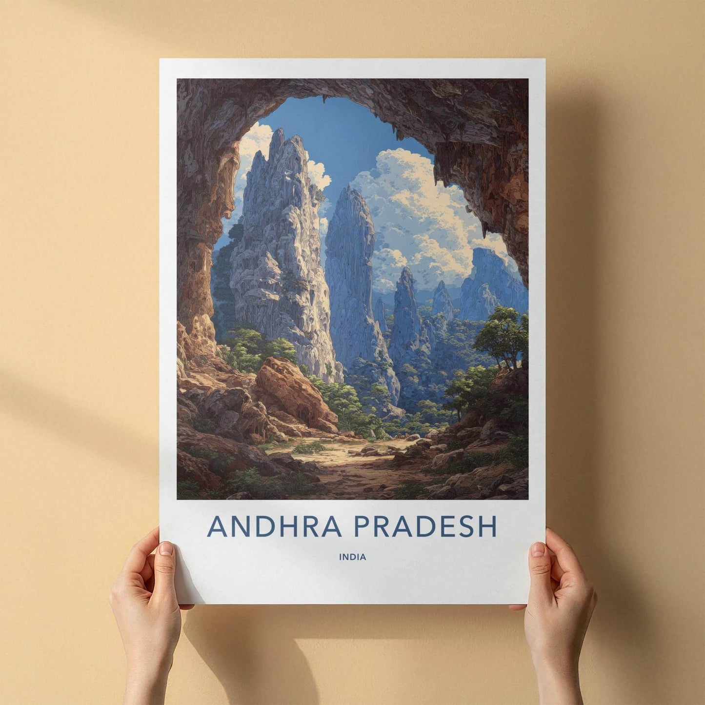 Andhra Pradesh Poster - India Travel Illustration - Towering Peak Vista Gallery Art
