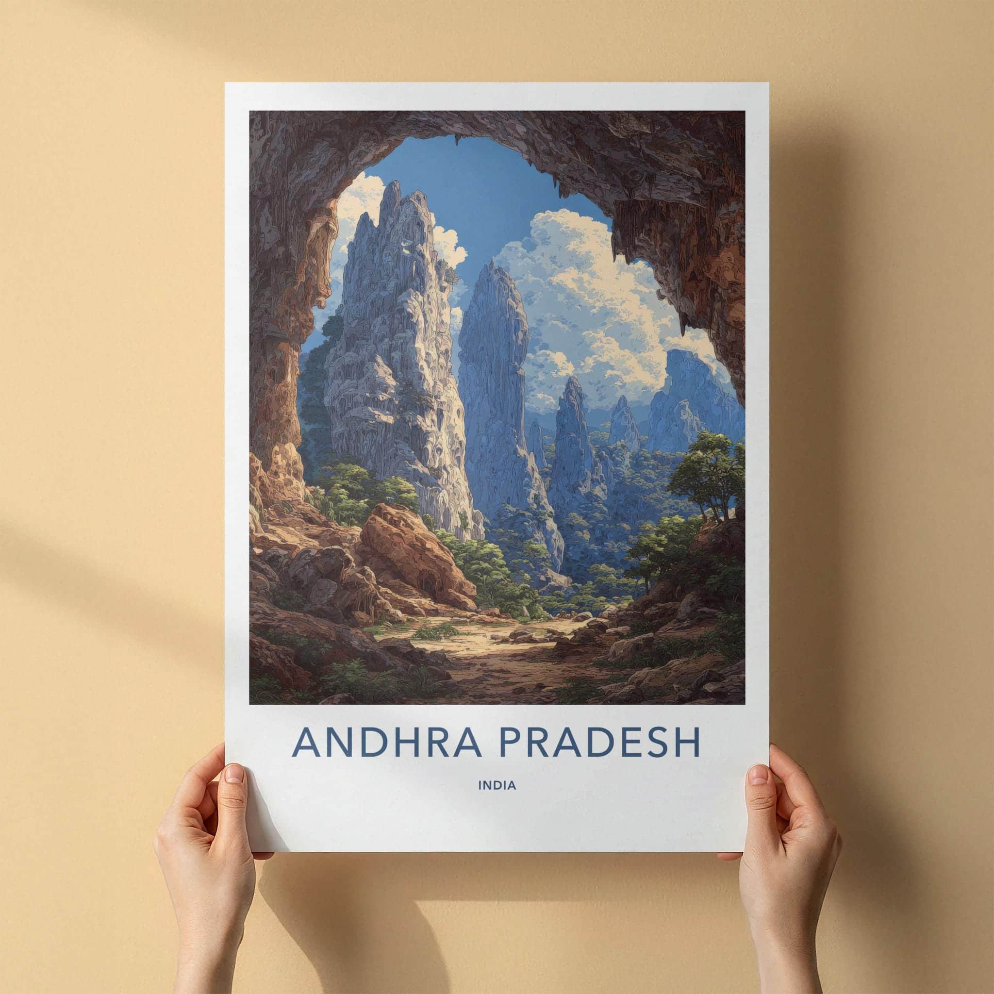 Andhra Pradesh Poster - India Travel Illustration - Towering Peak Vista Gallery Art