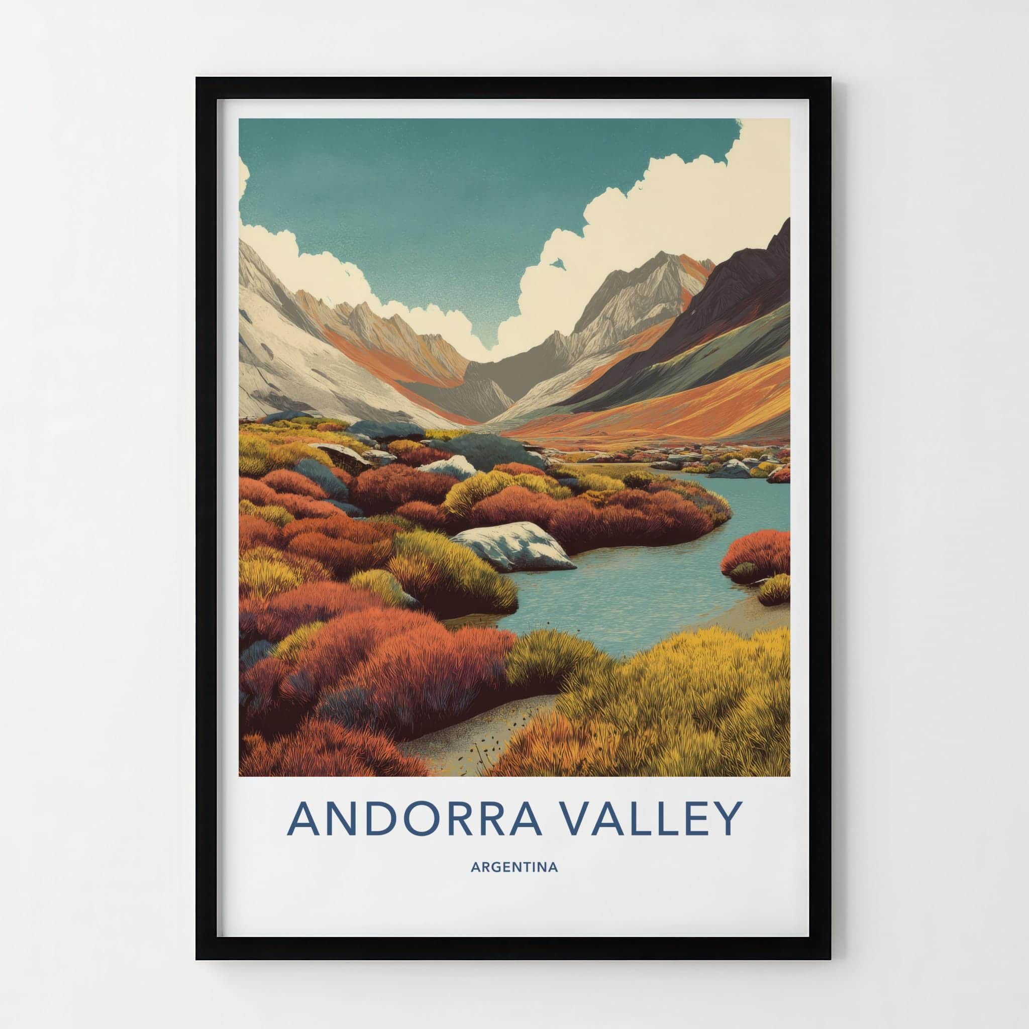 Andorra Valley Poster - Argentina Wall Art - Vibrant Valley Scene Wall Decor