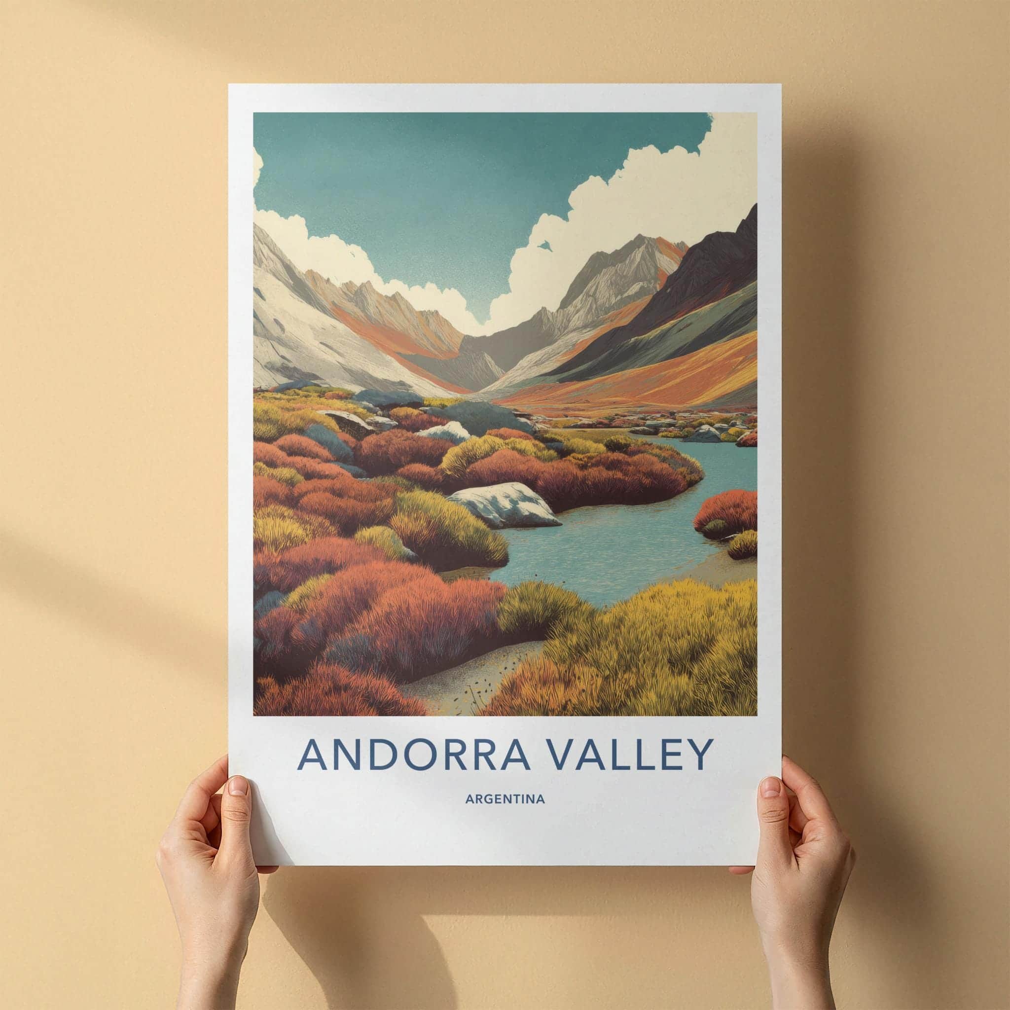 Andorra Valley Poster - Argentina Wall Art - Vibrant Valley Scene Wall Decor