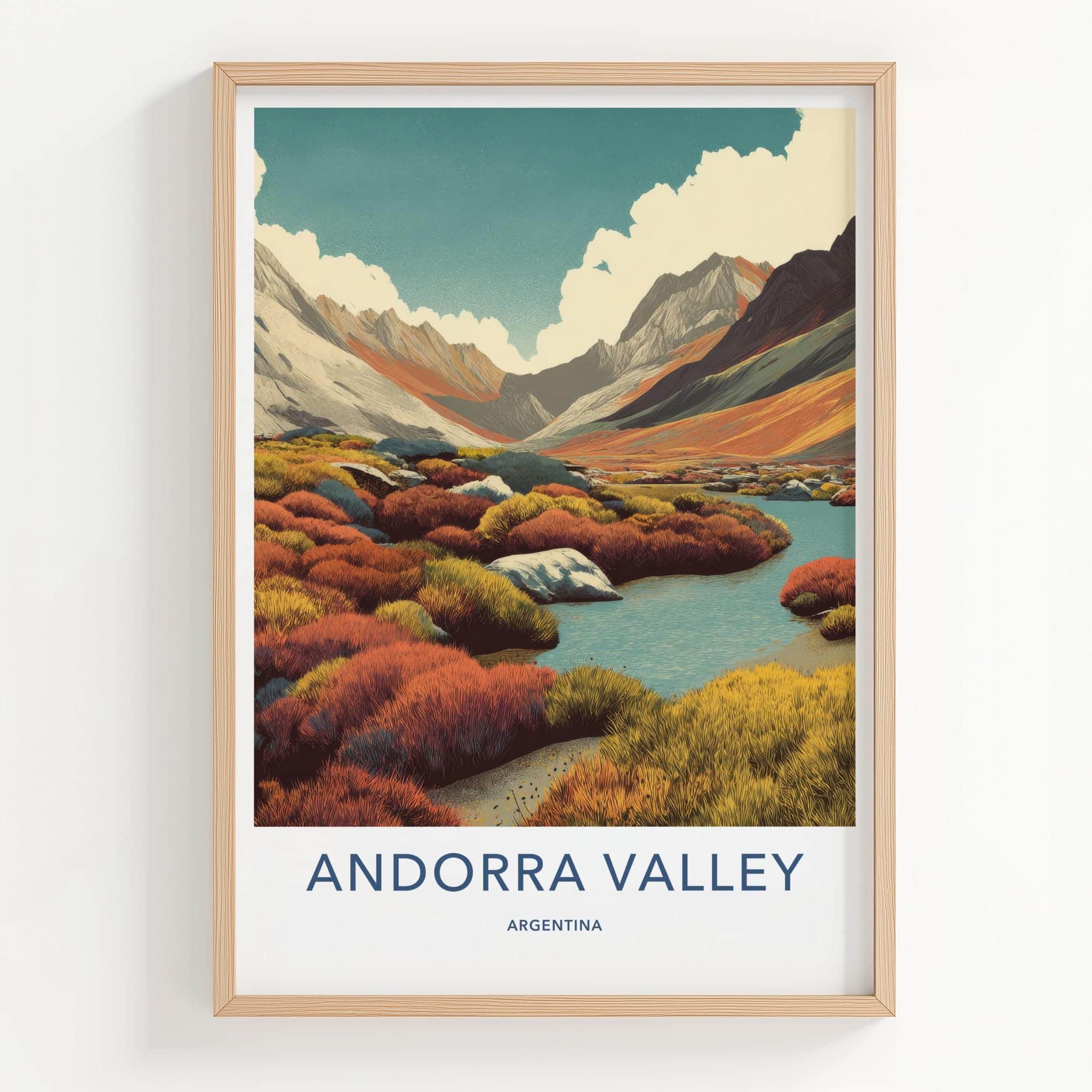 Andorra Valley Poster - Argentina Wall Art - Vibrant Valley Scene Wall Decor