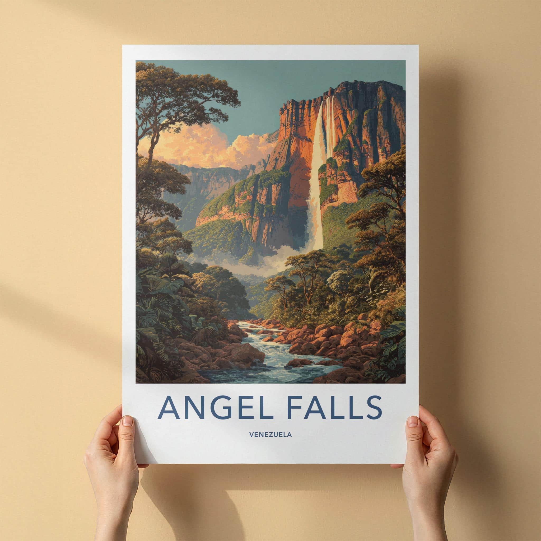 Angel Falls Poster - Venezuela Art Print - Cascading Jungle Falls Home Decor