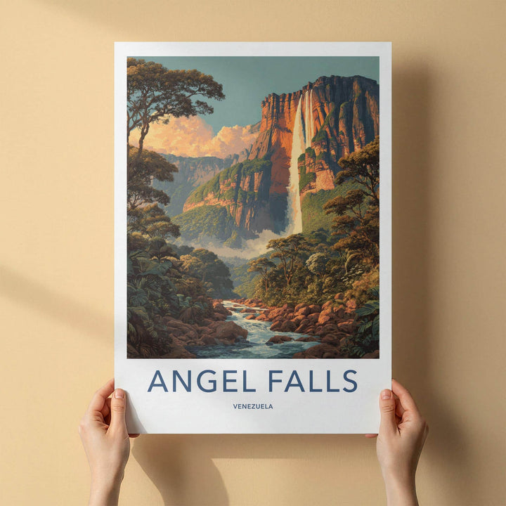Angel Falls Poster - Venezuela Art Print - Cascading Jungle Falls Home Decor