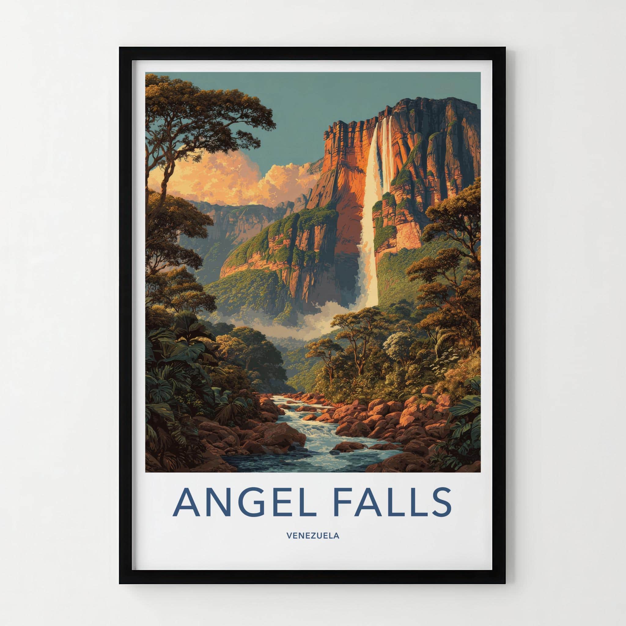 Angel Falls Poster - Venezuela Art Print - Cascading Jungle Falls Home Decor