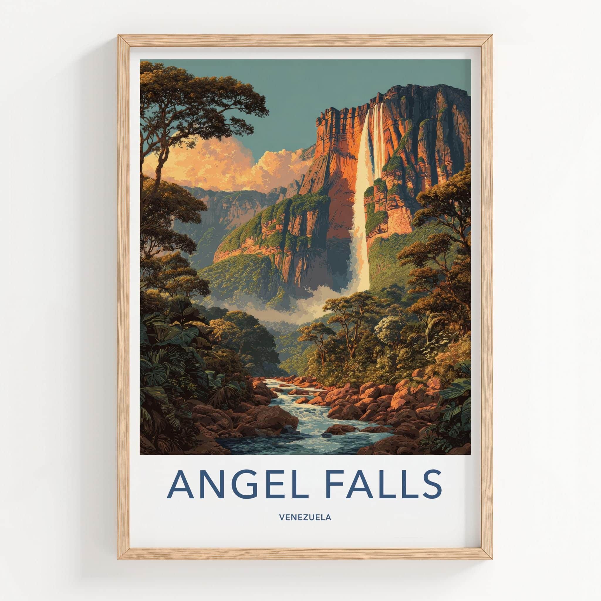 Angel Falls Poster - Venezuela Art Print - Cascading Jungle Falls Home Decor