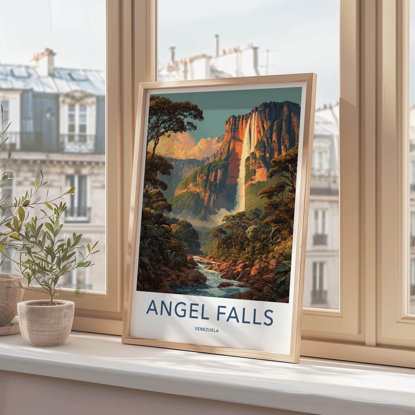 Angel Falls Poster - Venezuela Art Print - Cascading Jungle Falls Home Decor