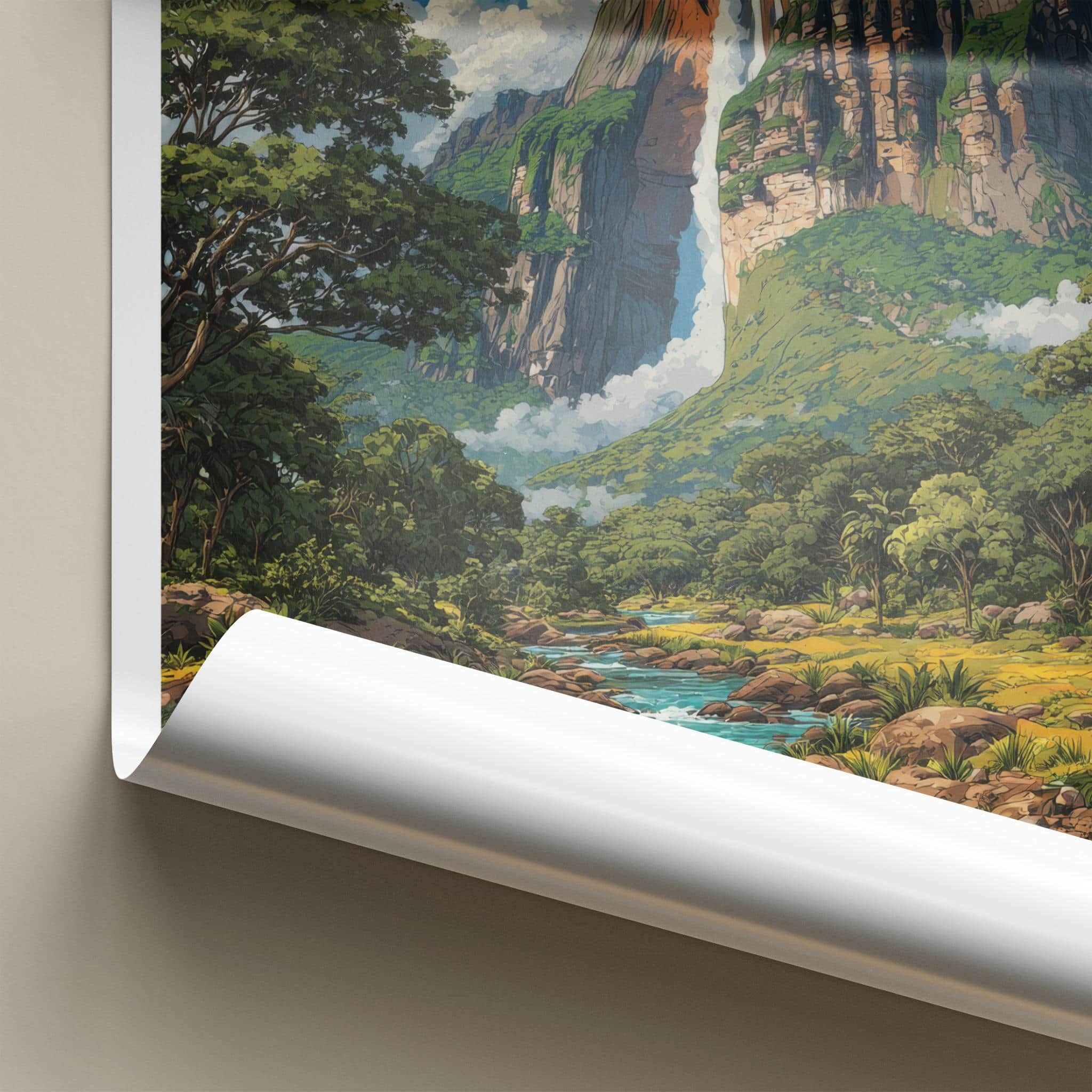 Angel Falls Poster - Venezuela Scenic Art - Cascading falls jungle Home Decor