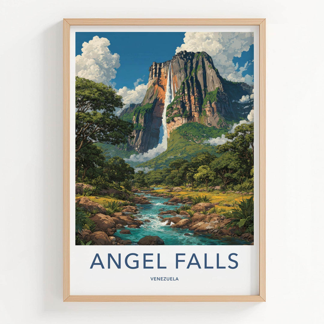 Angel Falls Poster - Venezuela Scenic Art - Cascading falls jungle Home Decor