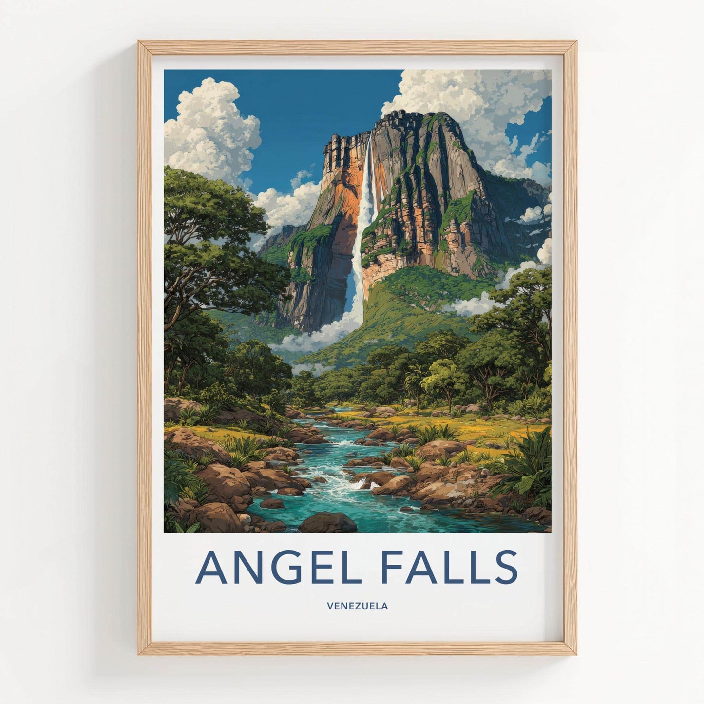 Angel Falls Poster - Venezuela Scenic Art - Cascading falls jungle Home Decor