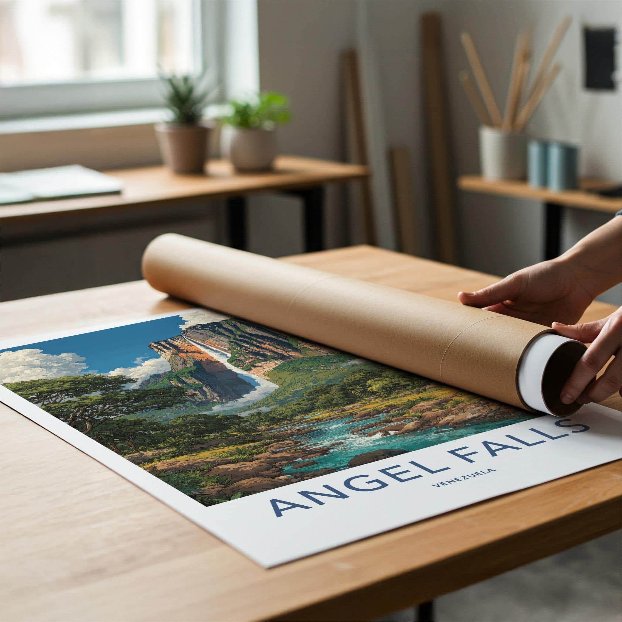 Angel Falls Poster - Venezuela Scenic Art - Cascading falls jungle Home Decor