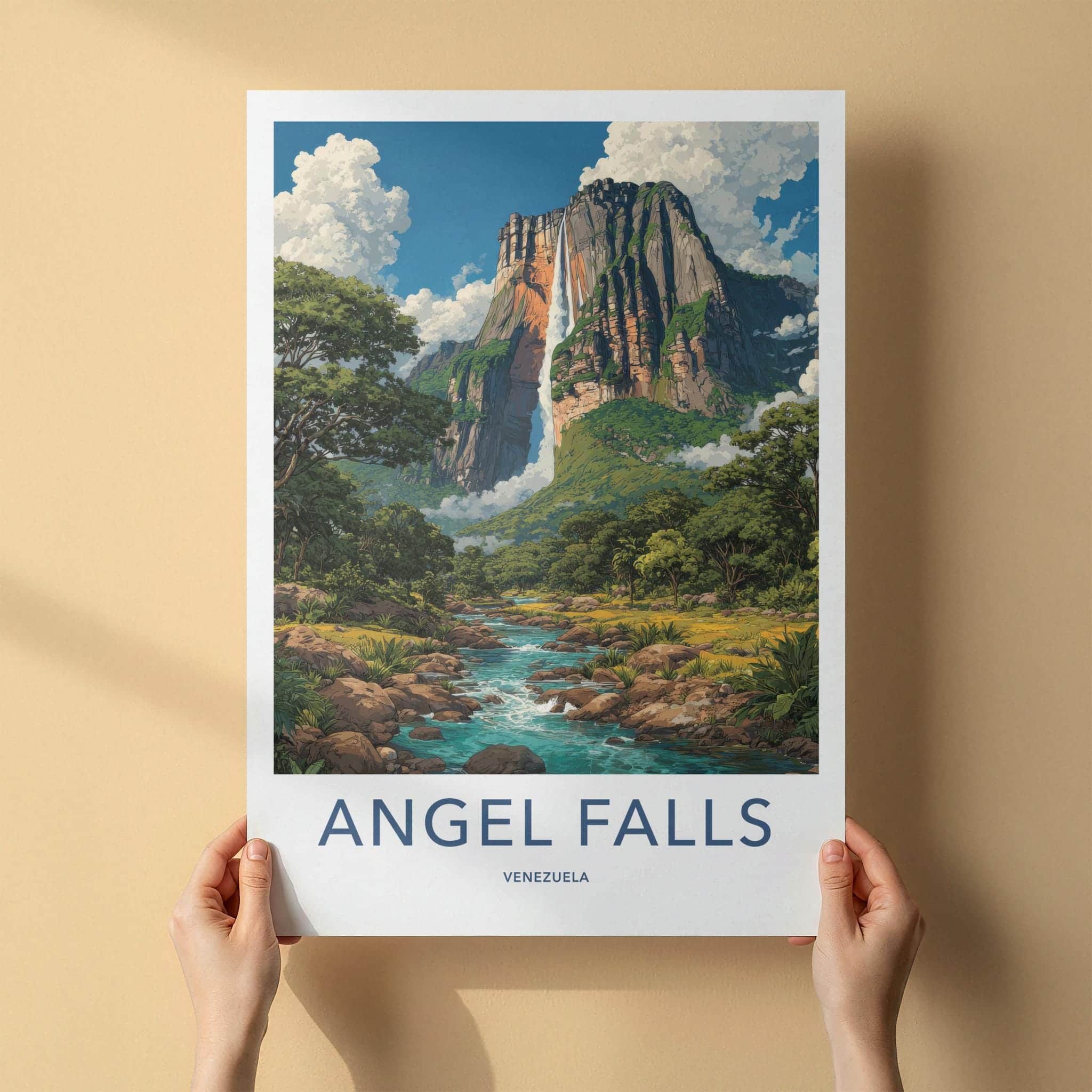 Angel Falls Poster - Venezuela Scenic Art - Cascading falls jungle Home Decor