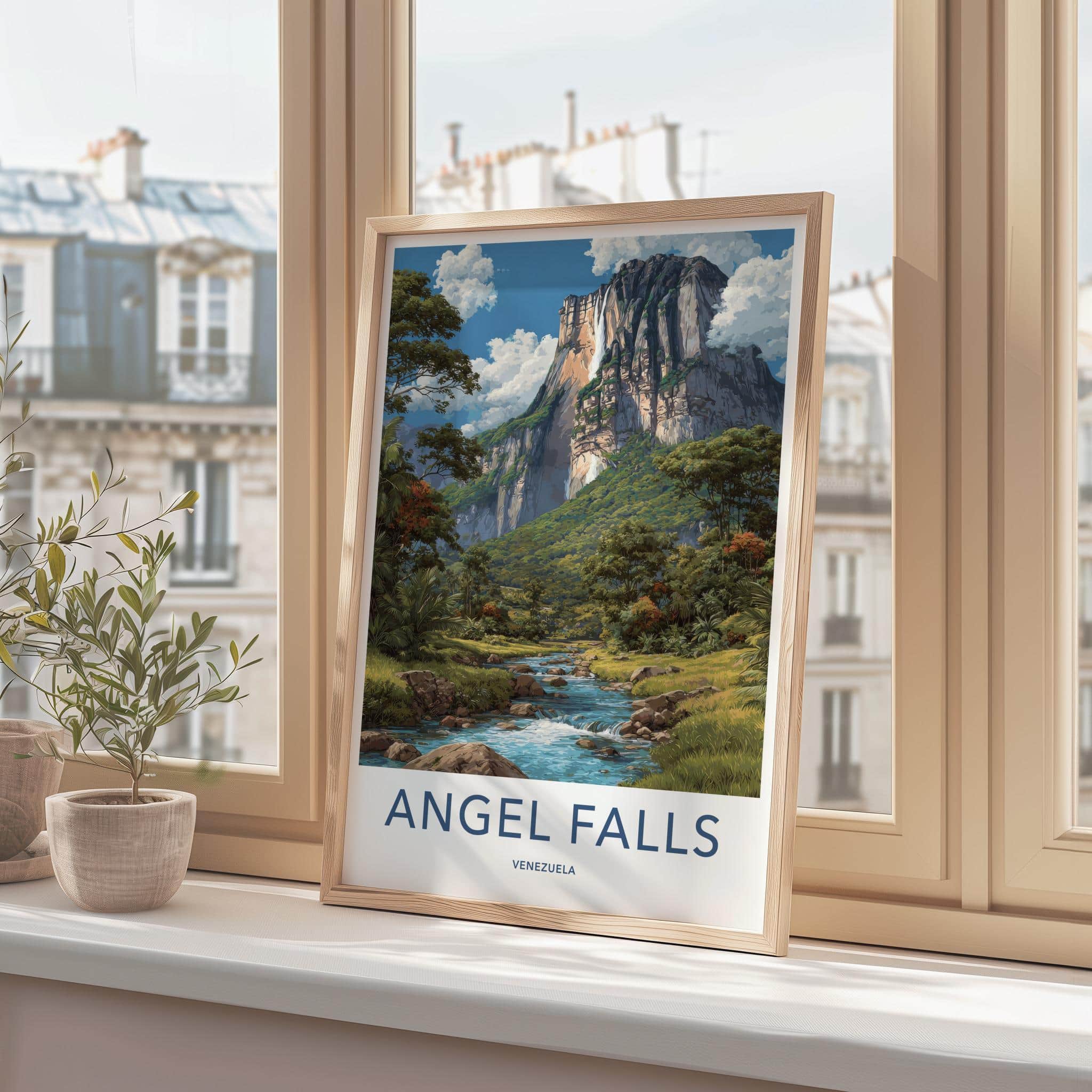 Angel Falls Poster - Venezuela Travel Art - Cascading Cliff Waterfall Wall Decor