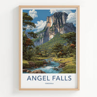 Angel Falls Poster - Venezuela Travel Art - Cascading Cliff Waterfall Wall Decor