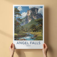 Angel Falls Poster - Venezuela Travel Art - Cascading Cliff Waterfall Wall Decor
