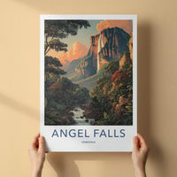 Angel Falls Poster - Venezuela Travel Art - Dramatic Sunset Cliffs Wall Decor