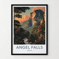 Angel Falls Poster - Venezuela Travel Art - Dramatic Sunset Cliffs Wall Decor