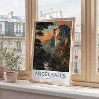 Angel Falls Poster - Venezuela Travel Art - Dramatic Sunset Cliffs Wall Decor