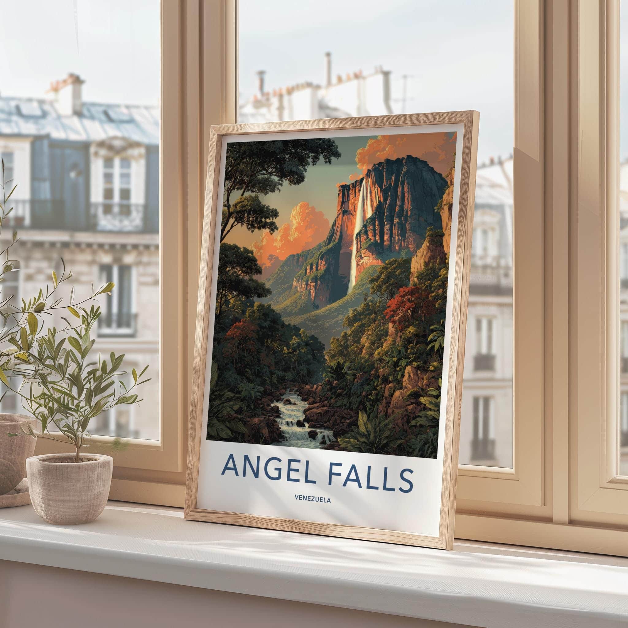 Angel Falls Poster - Venezuela Travel Art - Dramatic Sunset Cliffs Wall Decor