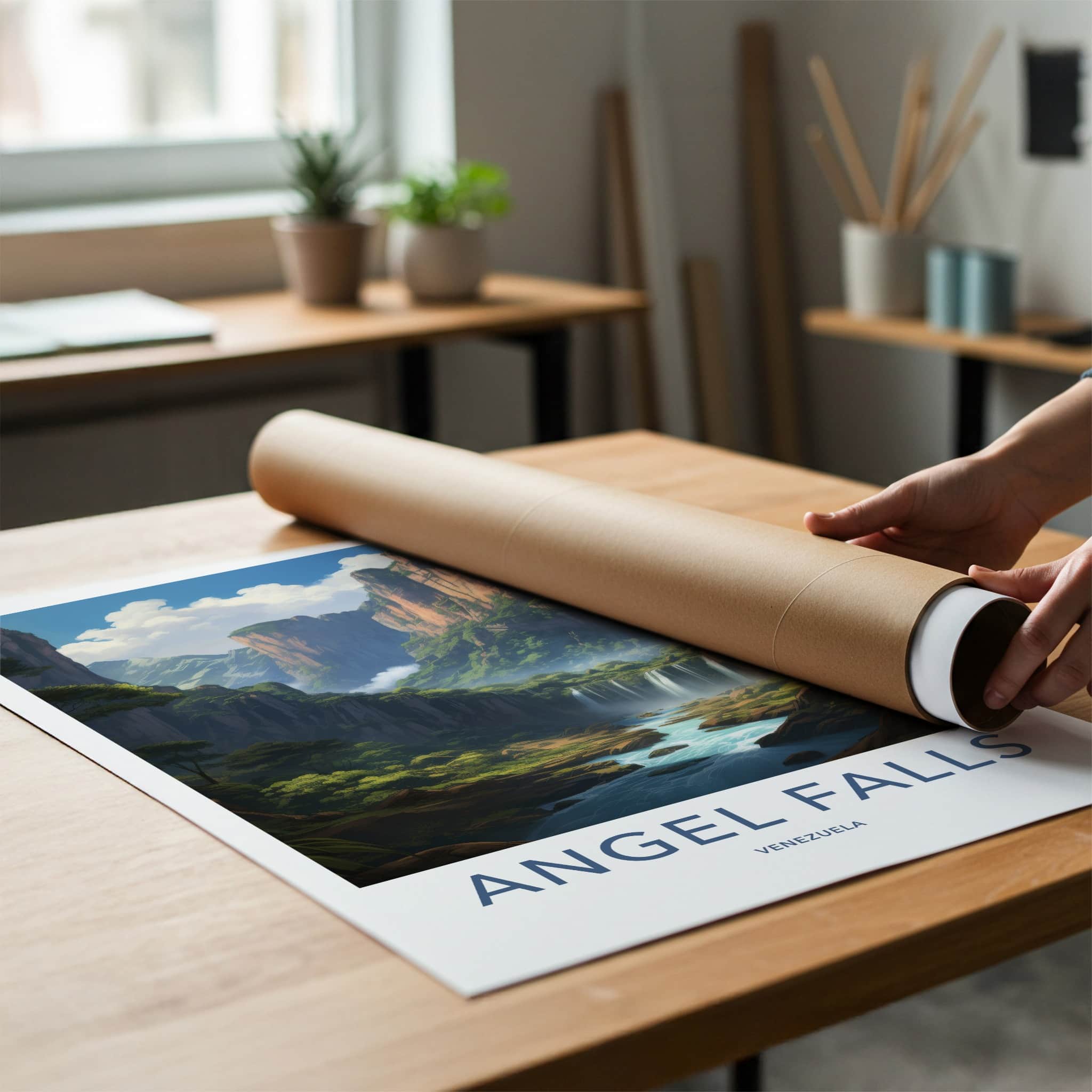 Angel Falls Poster - Venezuela Travel Art - Dramatic Waterfall Landscape Home Decor