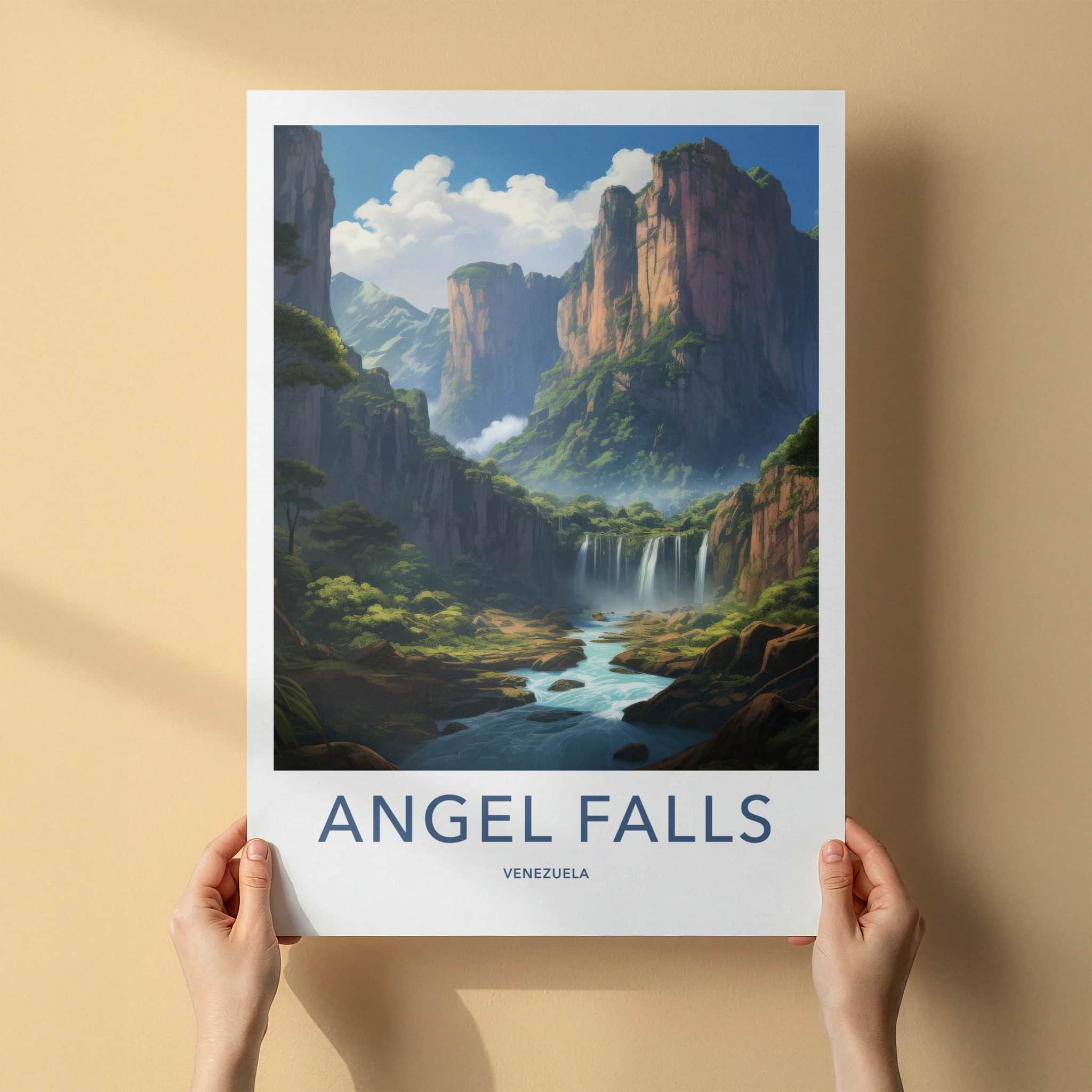 Angel Falls Poster - Venezuela Travel Art - Dramatic Waterfall Landscape Home Decor