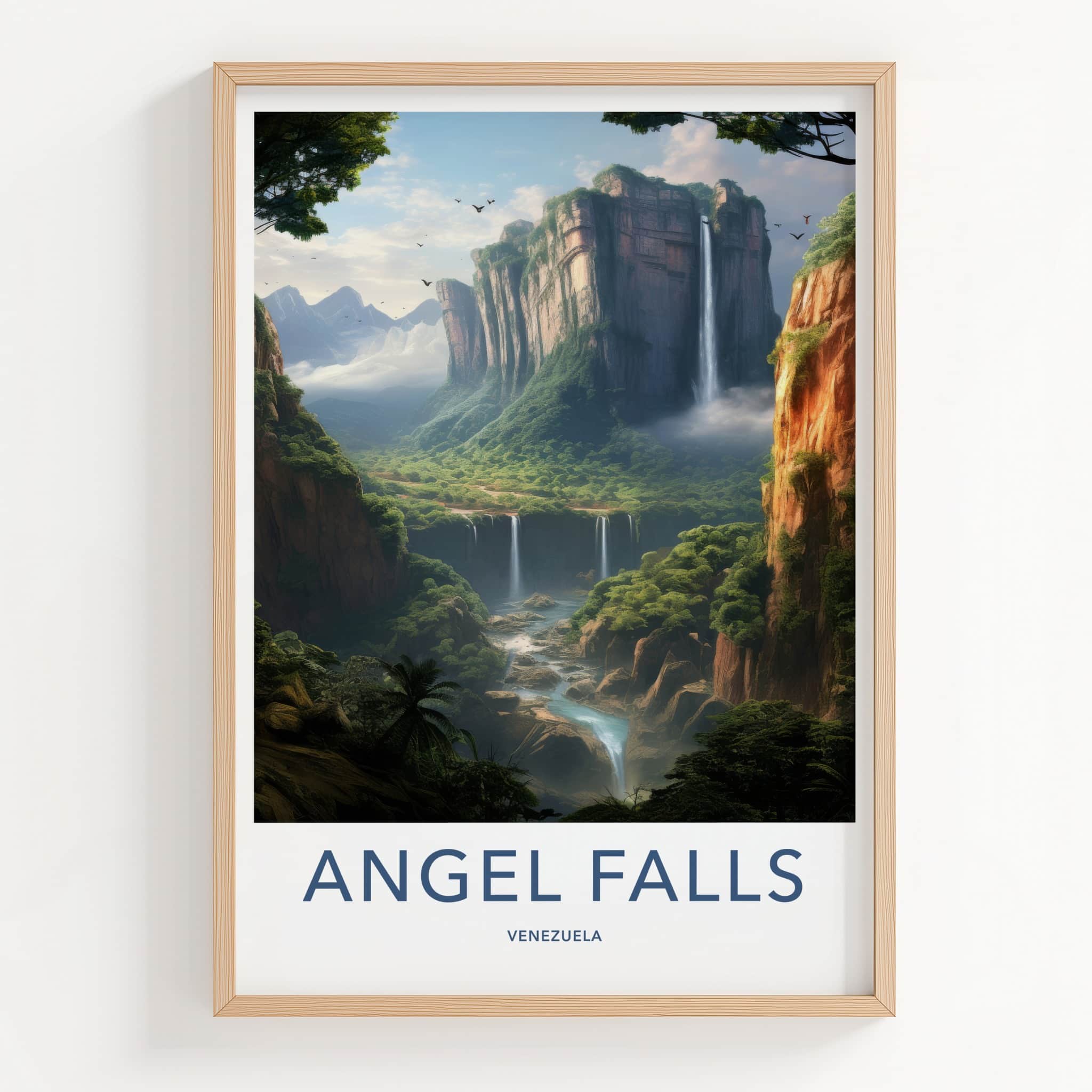Angel Falls Poster - Venezuela Travel Art - Majestic Cliff Waterfalls Wall Decor