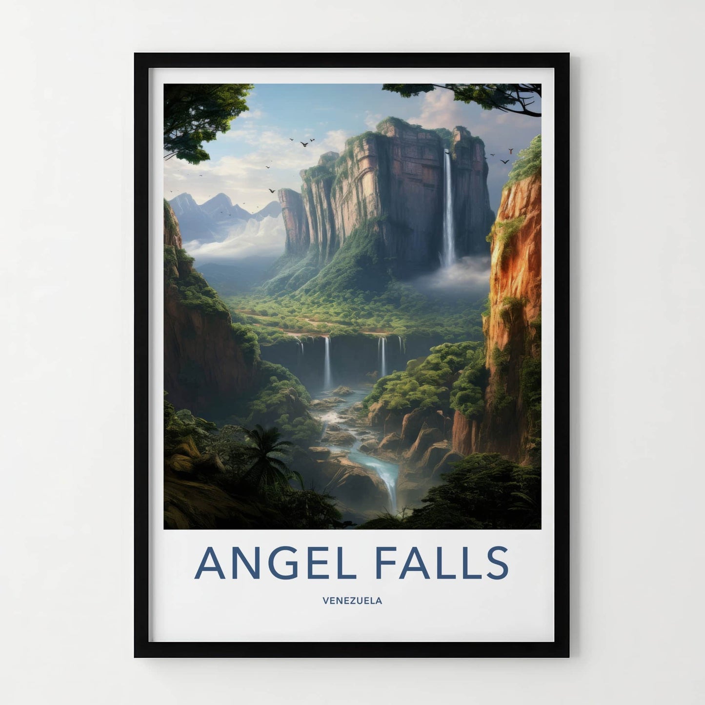 Angel Falls Poster - Venezuela Travel Art - Majestic Cliff Waterfalls Wall Decor